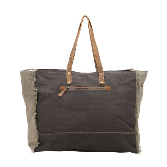 Myra Bag Handmade Viridescent Weekender Bag Upcycled Canvas & Cowhide Le… - Picture 4 of 7
